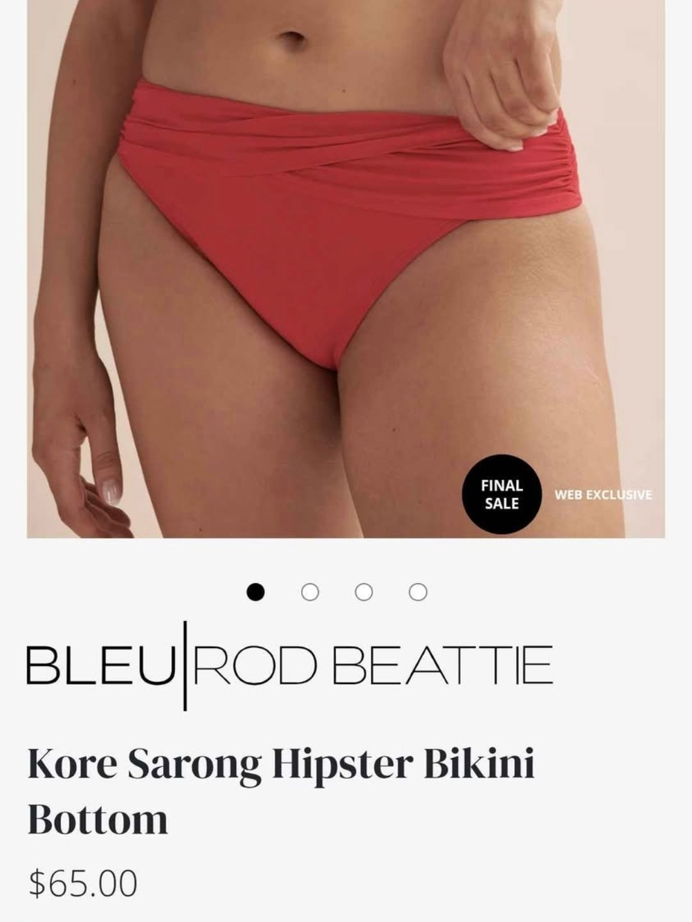 Bleu Rod Beattie Kore Sarong Hipster Bikini Bottom - Coral Red